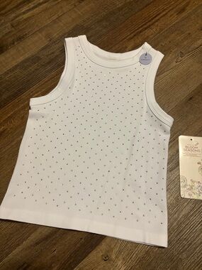 White Sleeveless Tank Top with Rhinestones